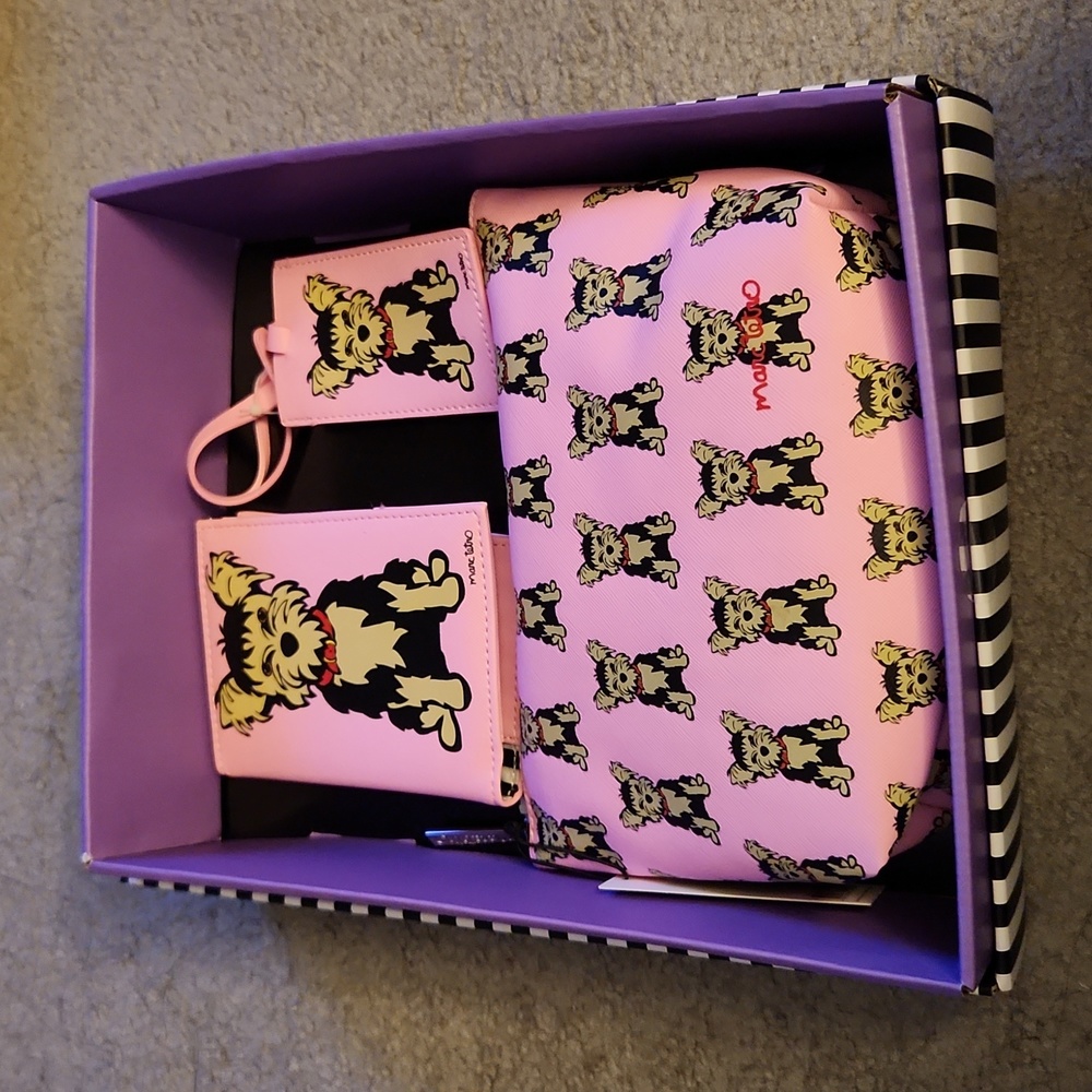Marc Tetro Pink Yorkie Dog SET pouch tag case
